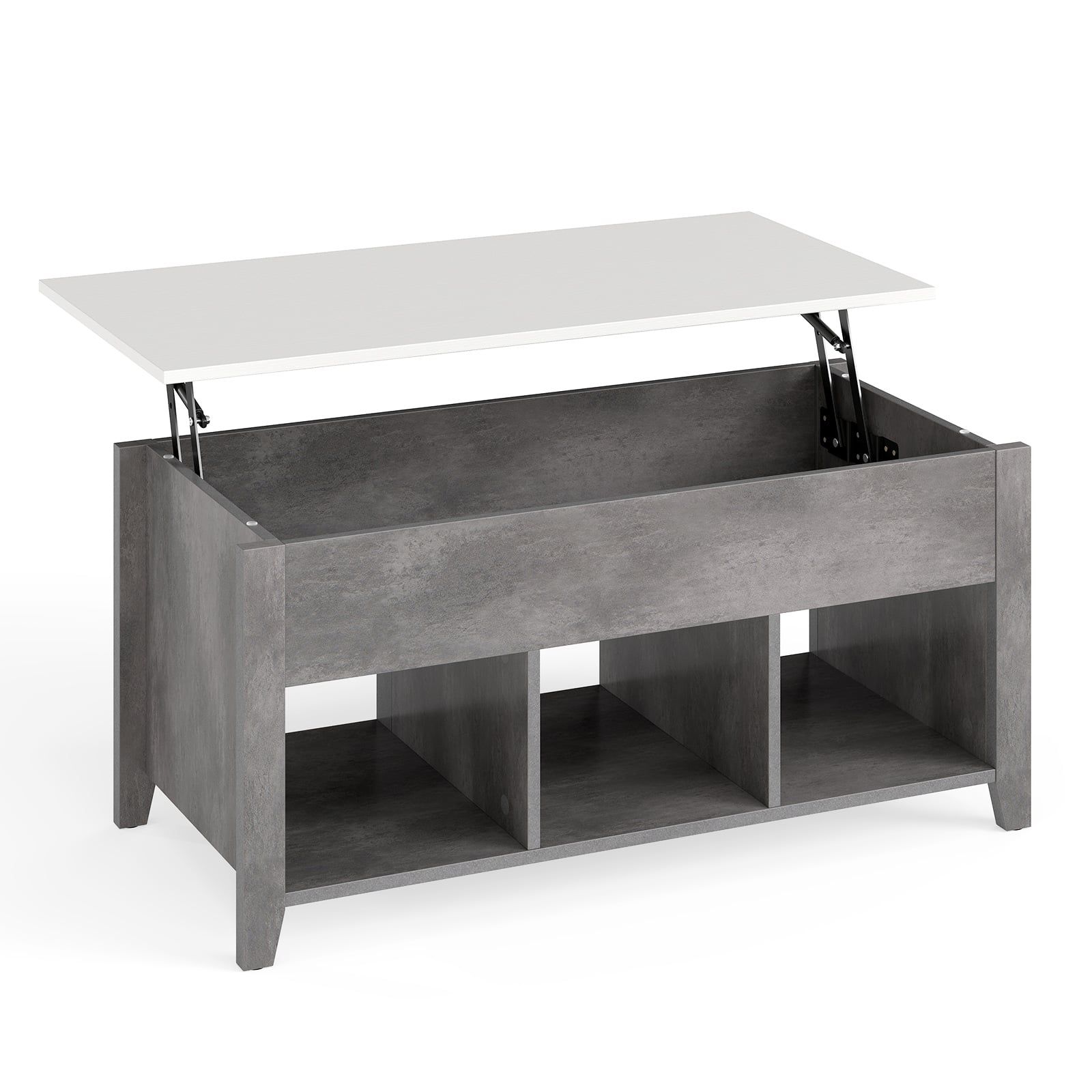 Rising Center Table with Lift Top Hidden Compartment-Grey