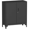 HOMCOM Lockable Metal Filing Cabinet, 2-Tier Storage Cupboard with Double Doors, Modern Office Organiser, Black