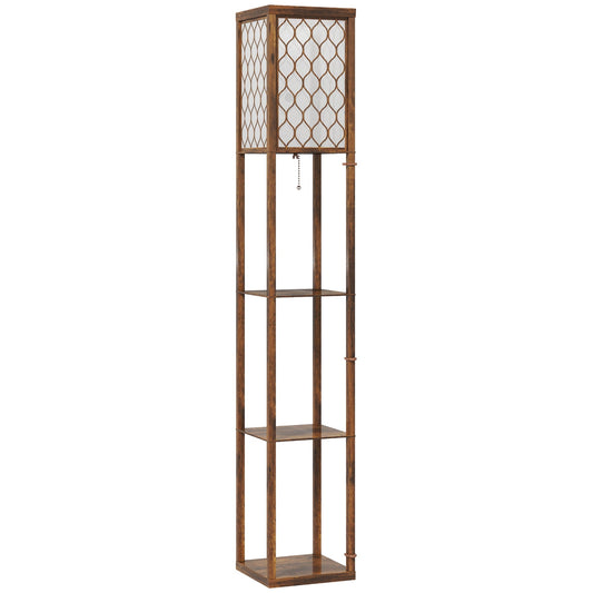 HOMCOM Three-Shelf Standing Lamp - Rustic Brown/White