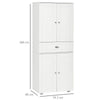 HOMCOM 184cm Tall Kitchen Cupboard, Freestanding Kitchen Pantry Storage Cabinet with 4 Doors, 3 Adjustable Shelves, Drawer, Anti-tipping Device, Sideboard Organiser for Dining Room, Living Room, White