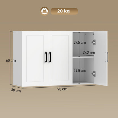 HOMCOM Bathroom Wall Cabinet, Wall Mounted Bathroom Cabinet, Over the Toilet Space Saver with Adjustable Shelves, White