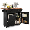 Rolling Kitchen Island with Drop Leaf Kitchen Cart with Tilt Out Trash Can Cabinet-Black