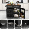 Rolling Kitchen Island with Drop Leaf Kitchen Cart with Tilt Out Trash Can Cabinet-Black