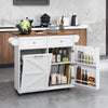 Rolling Kitchen Island with Drop Leaf Kitchen Cart with Tilt Out Trash Can Cabinet-White