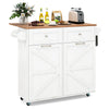 Rolling Kitchen Island with Drop Leaf Kitchen Cart with Tilt Out Trash Can Cabinet-White