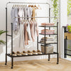 Rolling Clothes Drying Rack with 2 Adjustable Hanging Bars-Black & Silver