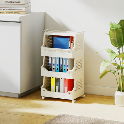3/4/5/6 Tier Rolling Laundry Basket with Wheels and Handles for Laundry Room-Beige-4-Tier
