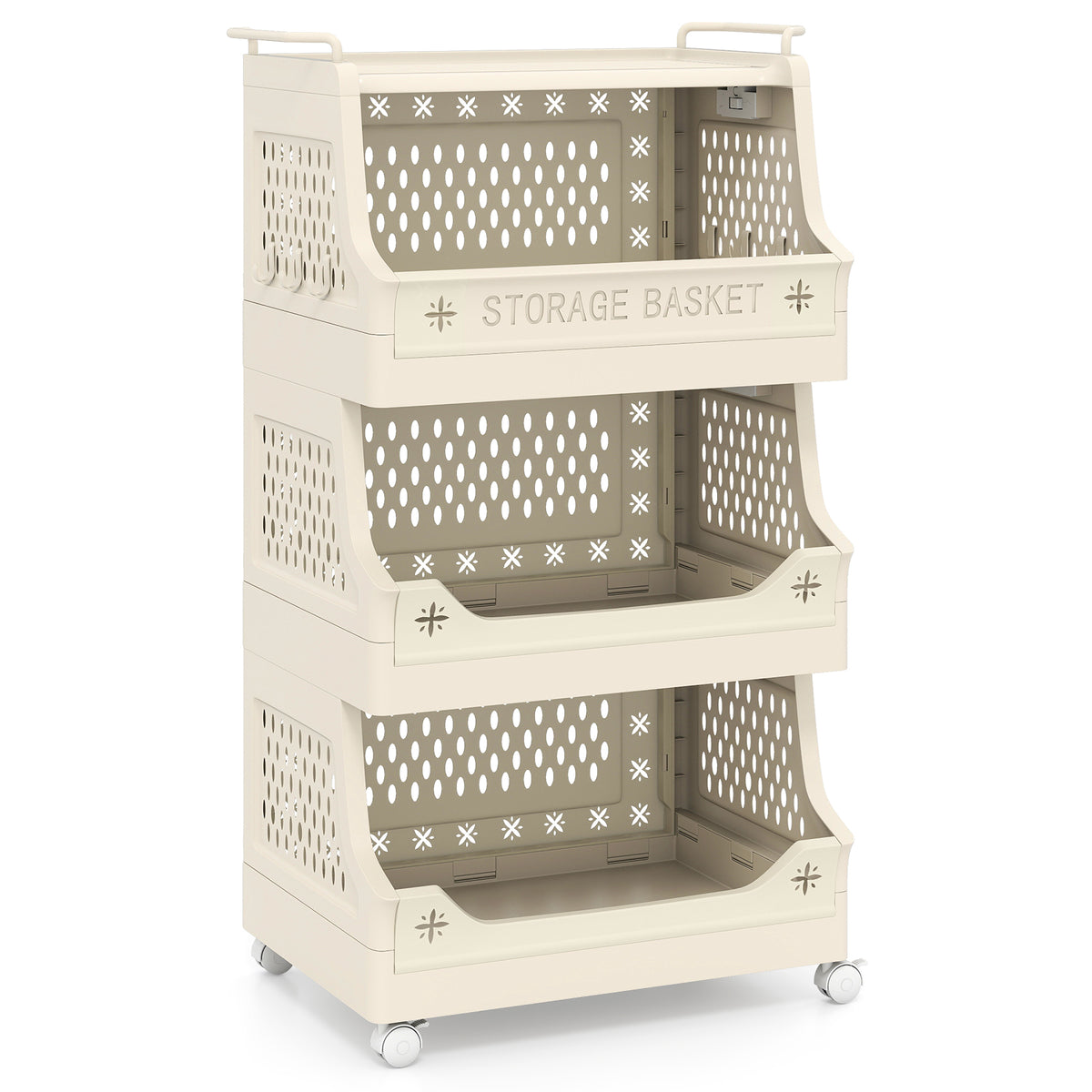 3/4/5/6 Tier Rolling Laundry Basket with Wheels and Handles for Laundry Room-Beige-4-Tier