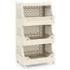 3/4/5/6 Tier Rolling Laundry Basket with Wheels and Handles for Laundry Room-Beige-4-Tier
