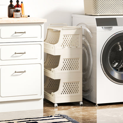 3/4/5/6 Tier Rolling Laundry Basket with Wheels and Handles for Laundry Room-Beige-4-Tier