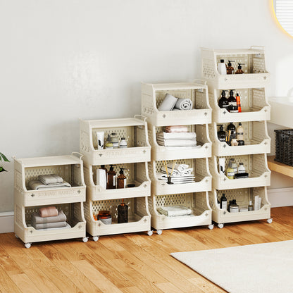 3/4/5/6 Tier Rolling Laundry Basket with Wheels and Handles for Laundry Room-Beige-4-Tier