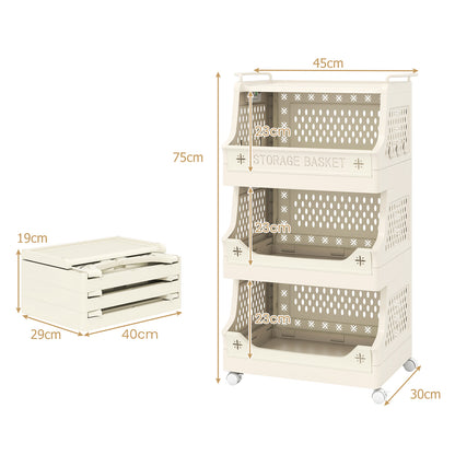 3/4/5/6 Tier Rolling Laundry Basket with Wheels and Handles for Laundry Room-Beige-4-Tier