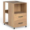 Rolling Nightstand with Storage Drawers and Shelves for Bedroom-Natural