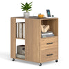 Rolling Nightstand with Storage Drawers and Shelves for Bedroom-Natural