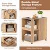 Rolling Nightstand with Storage Drawers and Shelves for Bedroom-Natural