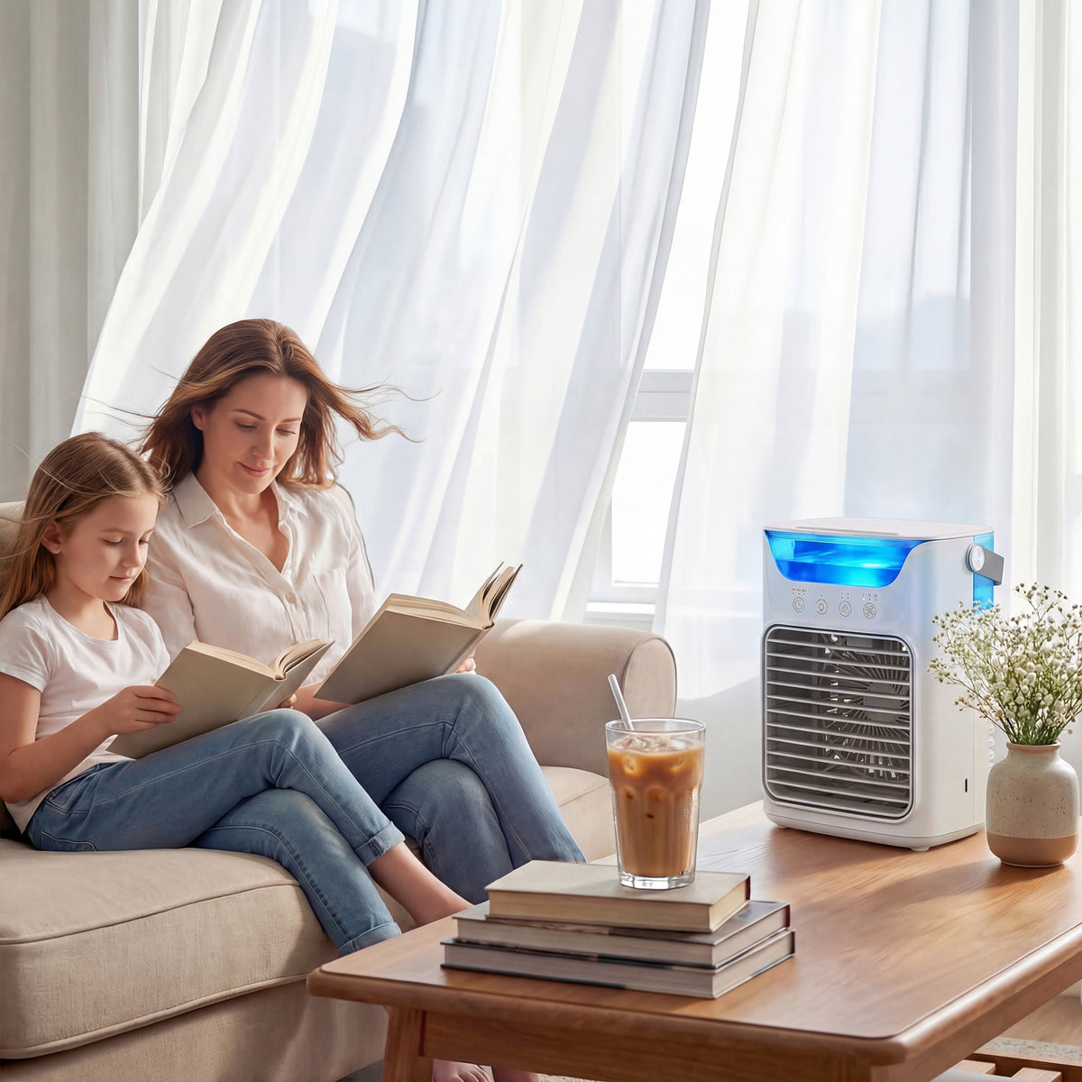 HOMCOM Air Cooler with Adjustable Head in Grey