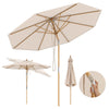 Round Patio Umbrella Bamboo Market Table Umbrella with Push Button Tilt-Beige