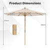 Round Patio Umbrella Bamboo Market Table Umbrella with Push Button Tilt-Beige