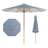 Round Patio Umbrella Bamboo Market Table Umbrella with Push Button Tilt-Blue