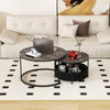 Round Coffee Table Set of 2 Circle Cocktail Table with Storage Basket-Grey