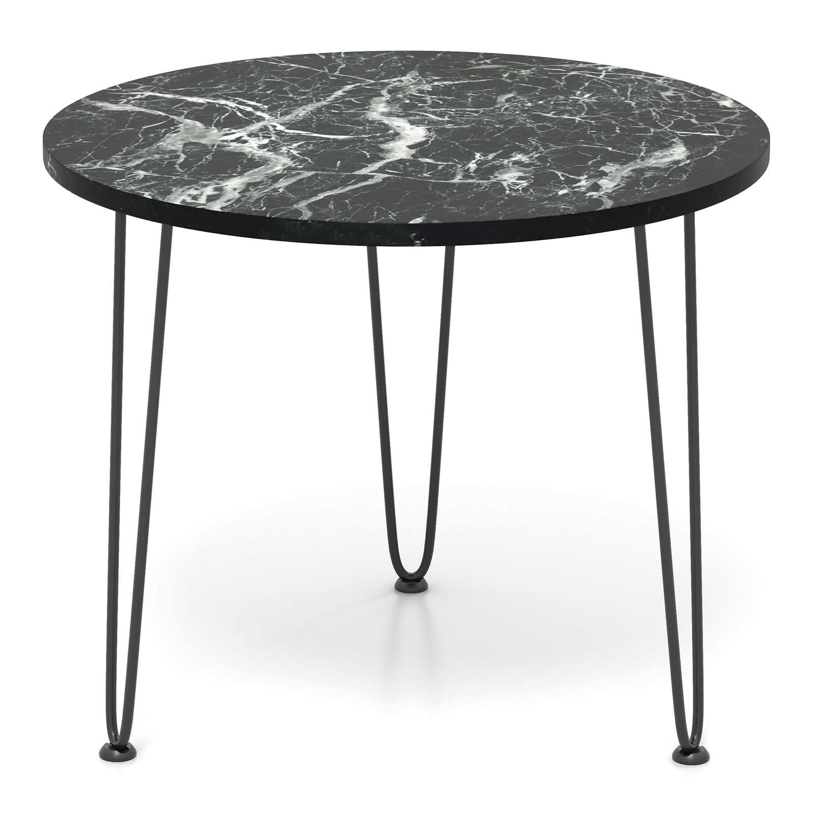 Round Coffee Table Small Faux Marble Accent Table with Thickened Tabletop and Metal Tripod Legs-Black