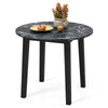 Round Dining Table with Rubber Wood Legs and Marble-textured Veneer Tabletop-Black