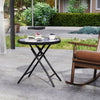 Round Folding Side Patio Coffee Table with Tempered Glass Tabletop-Grey