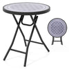 Round Folding Side Patio Coffee Table with Tempered Glass Tabletop-Grey