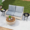 Round Folding Side Patio Coffee Table with Tempered Glass Tabletop-Black
