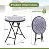 Round Folding Side Patio Coffee Table with Tempered Glass Tabletop-Grey
