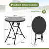 Round Folding Side Patio Coffee Table with Tempered Glass Tabletop-Black