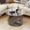 Round Glass Coffee Table 81cm Modern Center Table with Tempered Glass Top-Grey