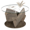 Round Glass Coffee Table 81cm Modern Center Table with Tempered Glass Top-Grey