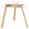 Round Glass Dining Table with Tempered Glass Tabletop for 4 People-Natural