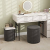Round Ottoman with Storage Set of 2 with Removable Lids and Padded Seats-Grey