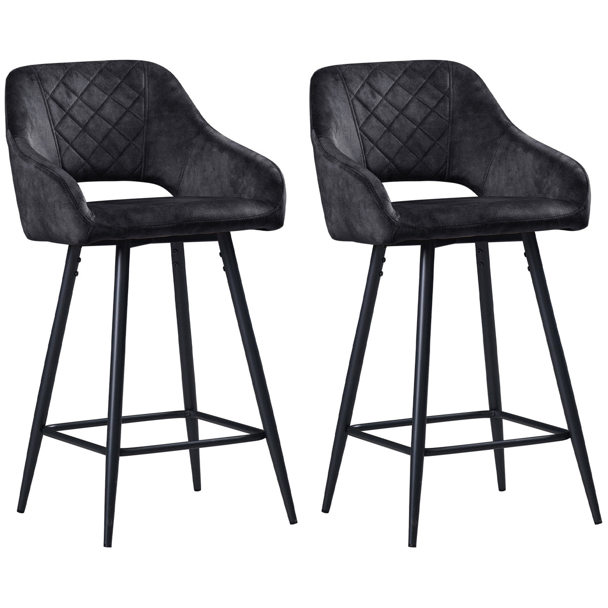 HOMCOM Set of Two Velvet-Feel Bar Stools in Dark Grey