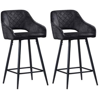 HOMCOM Set of Two Velvet-Feel Bar Stools in Dark Grey