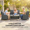 Outsunny 4-Piece Wicker Patio Furniture Set with 2 Armchairs, Loveseat, Glass Coffee Table, Conversation Sofa Set, Dark Grey