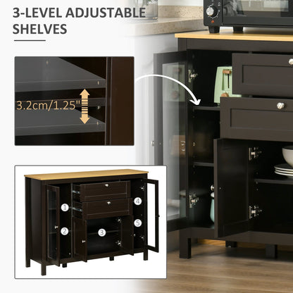 HOMCOM Modern Storage Cabinet, Sideboard with Oak Top, 4 Doors, 2 Drawers and 5 Adjustable Shelves, Black Brown