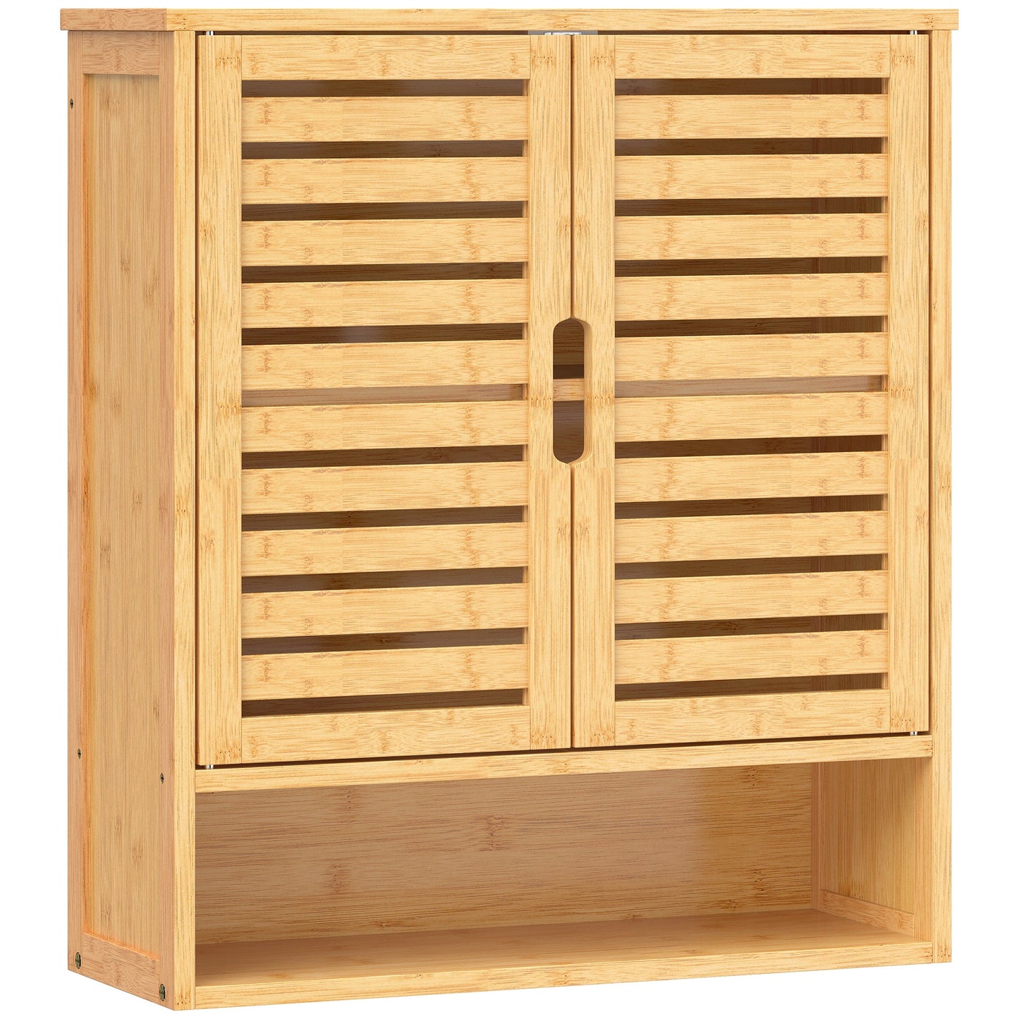 HOMCOM Bathroom Wall Cabinet, Wall Mounted Bathroom Cabinet with 2 Louvered Doors, Open Shelf and Adjustable Shelf Storage