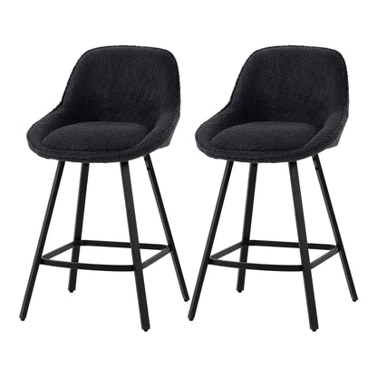 HOMCOM Bar Stools Set of 2, 64 cm Modern Linen-Touch Fabric 360° Swivel Counter Height Bar Chairs, Black