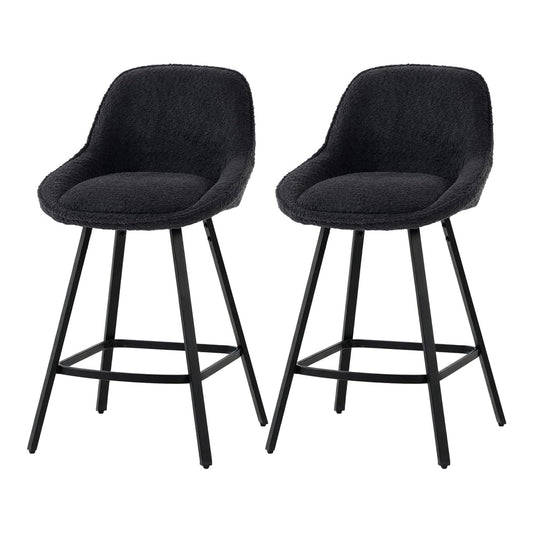 HOMCOM Bar Stools Set of 2, 64 cm Modern Linen-Touch Fabric 360° Swivel Counter Height Bar Chairs, Black