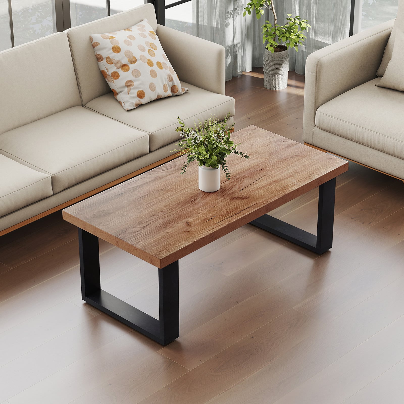 120cm Rustic Farmhouse Style Coffee Table with Thickened Tabletop-Oak