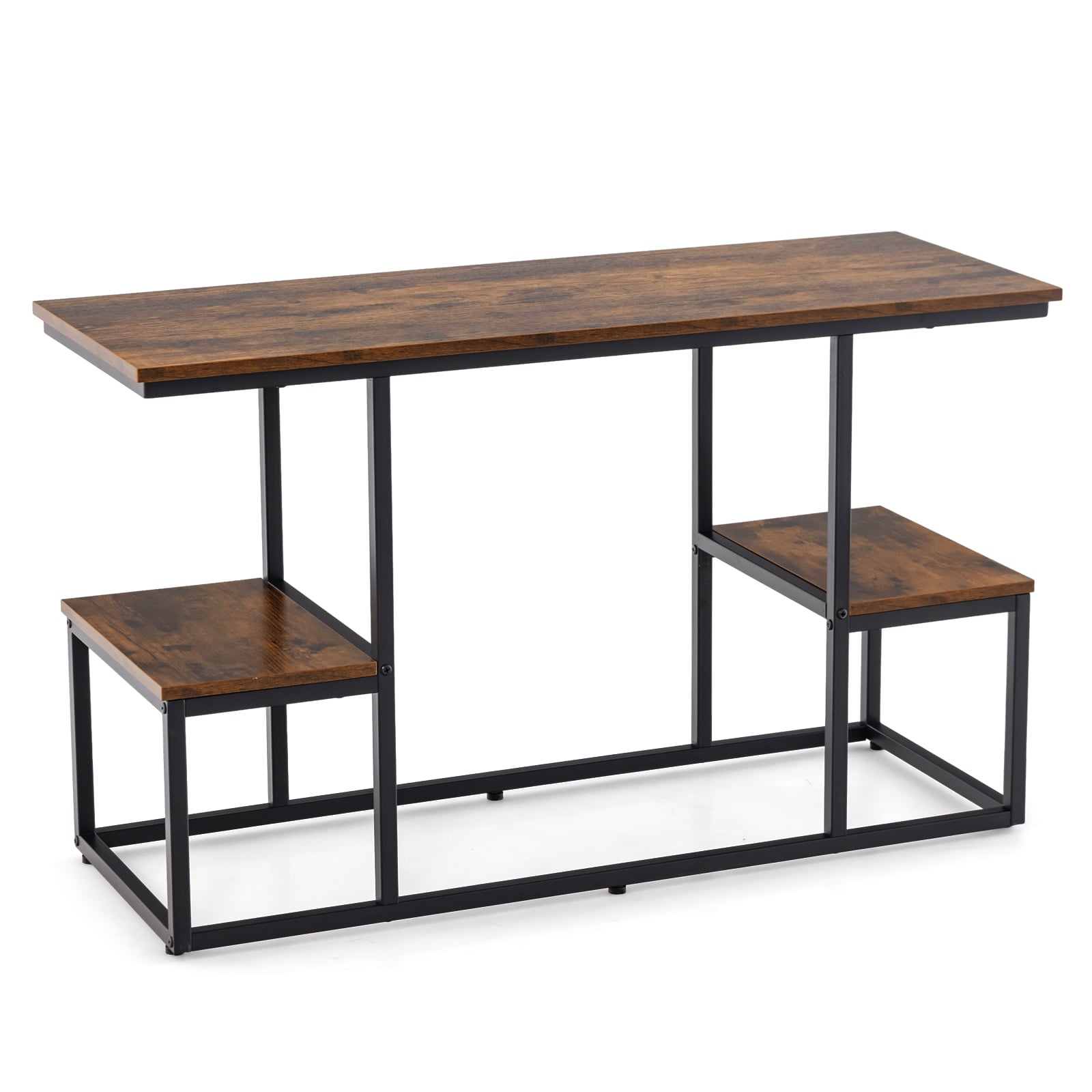 Rustic TV Console Table Industrial Sofa Table with Open Storage Shelves-Rustic Brown