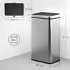 HOMCOM 50L Sensor Bin with Quiet Soft-Close Lid, Automatic Touchless Motion Sensor Kitchen Bin with Fingerprint Resistant Stainless Steel for Hygienic Gyms, Home Office Use, Silver Tone