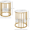 HOMCOM Set of Two Marble-Effect Coffee Tables - White/Gold-Tone