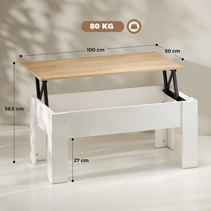 HOMCOM Lift Top Coffee Table with Hidden Storage Compartment, Lift Tabletop Pop-Up Center Table for Living Room