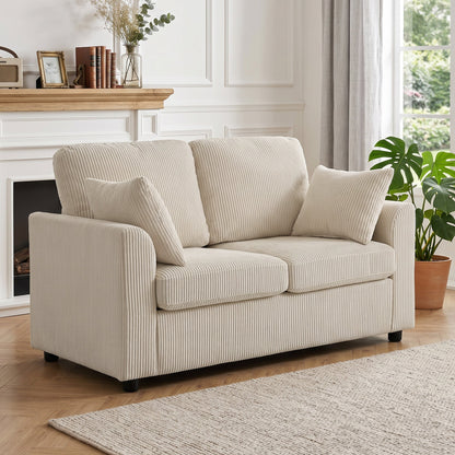 HOMCOM 2 Seater Sofa, Corduroy Small Couch with Spring Cushion, Wide and Deep Seat, Beige