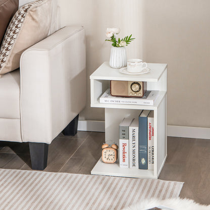 S-Shaped Side Table with 2 Open Compartments for Small Space Set of 2-White