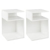 S-Shaped Side Table with 2 Open Compartments for Small Space Set of 2-White